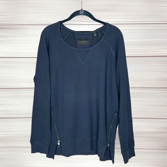 NWT Daniel Buchler Blue Sweatshirt Crew Neck Zip Details on the Front Men’s M - Picture 1 of 13